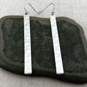 Long Silver Earrings - Hammered Dangle Earrings - Modern Drop Earrings - Silver Minimalist Earrings - Mod Statement Earrings - Gifts For Her