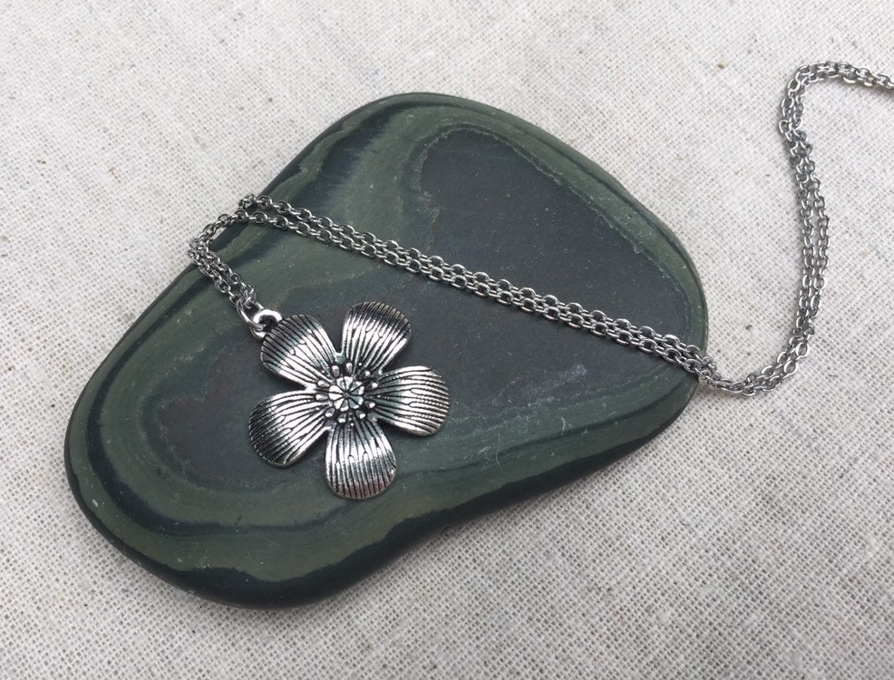 Big Flower Necklace - Silver Flower Necklace - Artisan