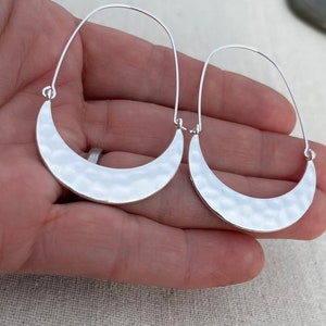 SALE Hammered Hoop Earrings Minimalist Hoop Earrings Modern Hoop Earrings Silver Hoop Earrings Crescent Hoop Earrings image 7