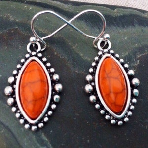 SALE - Orange Stone Earrings - Orange Boho Earrings - Orange Dangle Earrings - Silver Orange Earrings - Orange Bohemian Jewelry