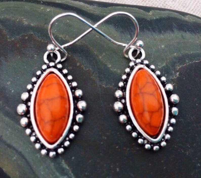 SALE Orange Stone Earrings Orange Bohemian Jewelry Santa Etsy