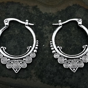 Silver Swirl Hoops - Bali Hoop Earrings - Ethnic Silver Hoops - Silver Hoop Earrings - Dainty Silver Hoops - Gifts For Her - Bohemian Hoops