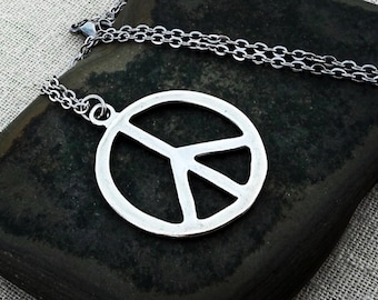 Peace Sign Necklace - Silver Peace Necklace - Peace Sign Pendant - Peace Sign Jewelry - Peace Sign Gifts - Peace Gifts For Her