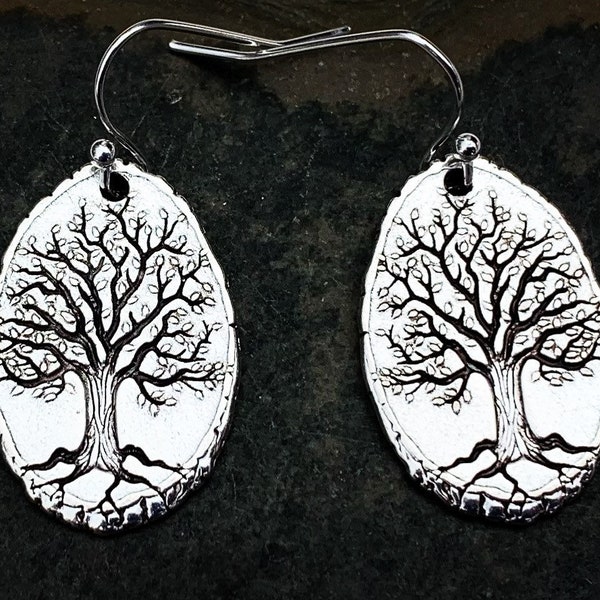 SALE - Silver Tree Earrings - Tree Dangle Earrings - Whimsical Tree Earrings - Nature Earrings - Outdoor Earrings - Forest Earrings