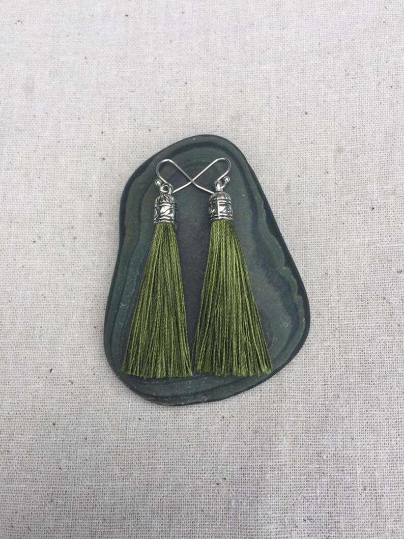 SALE Olive Green Tassel Earrings Olive Statement Earrings Etsy
