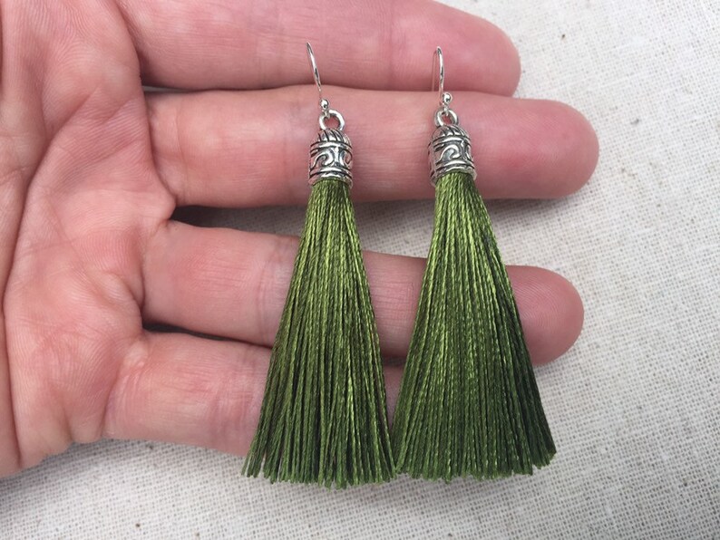 SALE Olive Green Tassel Earrings Olive Statement Earrings Etsy