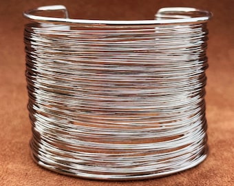 SALE - Wire Wrapped Bracelet - Silver Cuff Bracelet - Modern Silver Bracelet - Big Cuff Bracelet - Adjustable Bracelet - One Size Bracelet