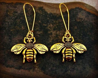 Gold Bee Earrings - Bee Dangle Earrings - Honey Bee Earrings - Queen Bee Earrings - Bee Jewelry Gifts  - Gold Bee Jewelry - Bee Gift For Her