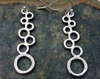 SALE - Long Silver Earrings - Geometric Drop Earrings - Modern Dangle Earrings - Minimalist Silver Earrings - Unique Bubble Circle Earrings