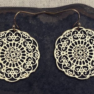 Gold Filigree Earrings - Gold Mandala Earrings - Gold Boho Earrings - Unique Gold Earrings - Gold Dangle Earrings - Gold Jewelry Gifts