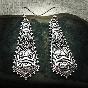 Long Boho Earrings - Aztec Dangle Earrings - Ethnic Drop Earrings - Southwestern Silver Earrings - Silver Arrow Earrings - Boho Jewelry Gift