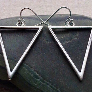 SALE - Silver Geometric Earrings - Triangle Dangle Earrings - Minimalist Silver Earrings - Modern Drop Earrings - Silver Triangle Earrings