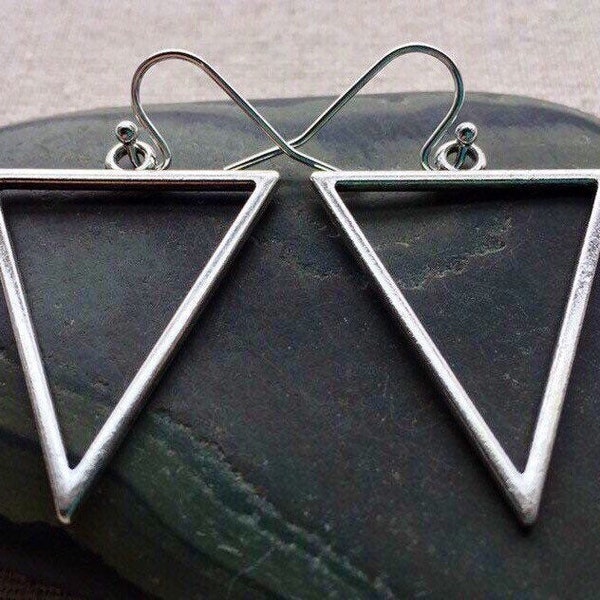 SALE - Silver Geometric Earrings - Triangle Dangle Earrings - Minimalist Silver Earrings - Modern Drop Earrings - Silver Triangle Earrings