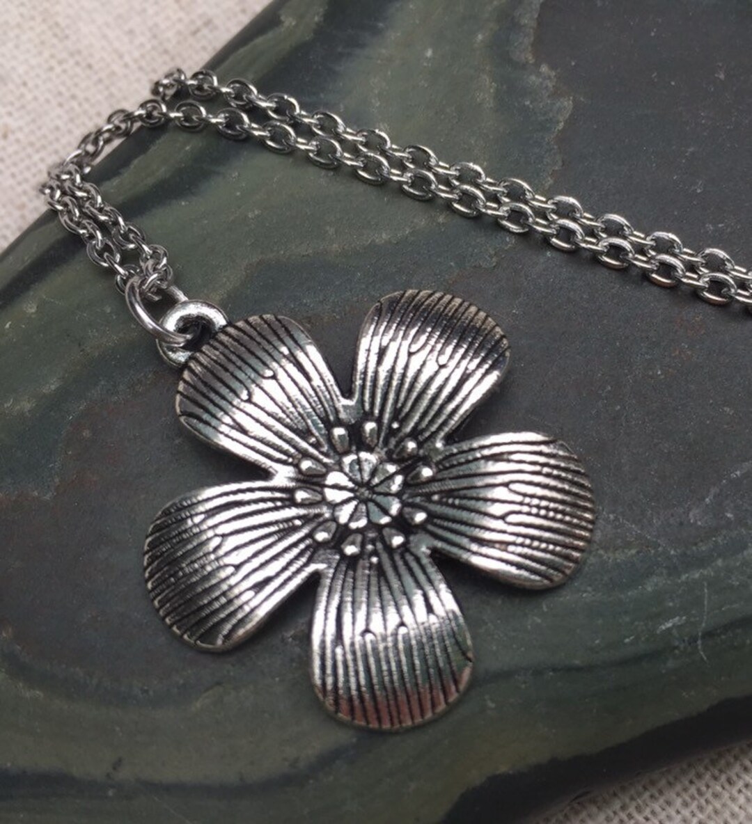 ◆STONEHENgE◆ silver flower necklace SC24C26E Big Flower Necklace - Silver Flower Necklace - Artisan