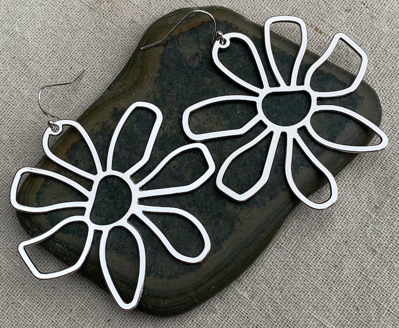 SALE Huge Flower Earrings Large Flower Earrings Big Flower Earrings Modern Flower Earrings Statement Flower Earrings image 1