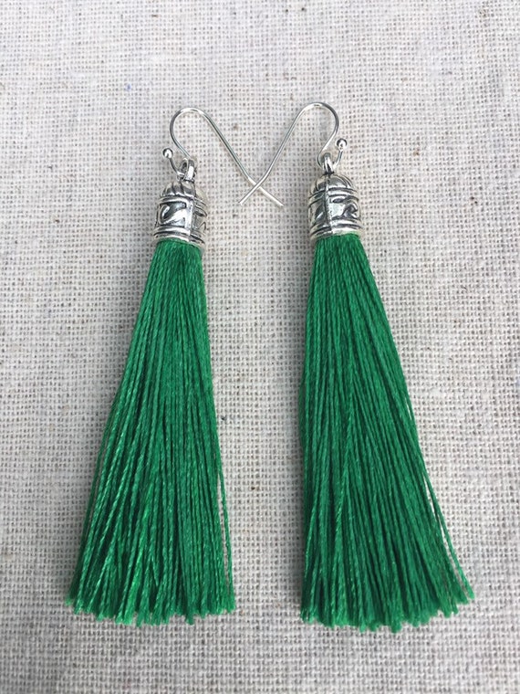 Kelly green shop tassel earrings
