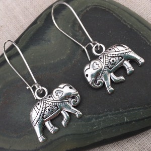 Elephant Dangle Earrings - Silver Elephant Earrings - Whimsical Elephant Earrings - Elephant Jewelry Gifts - Gifts For Her - Elephant Gifts