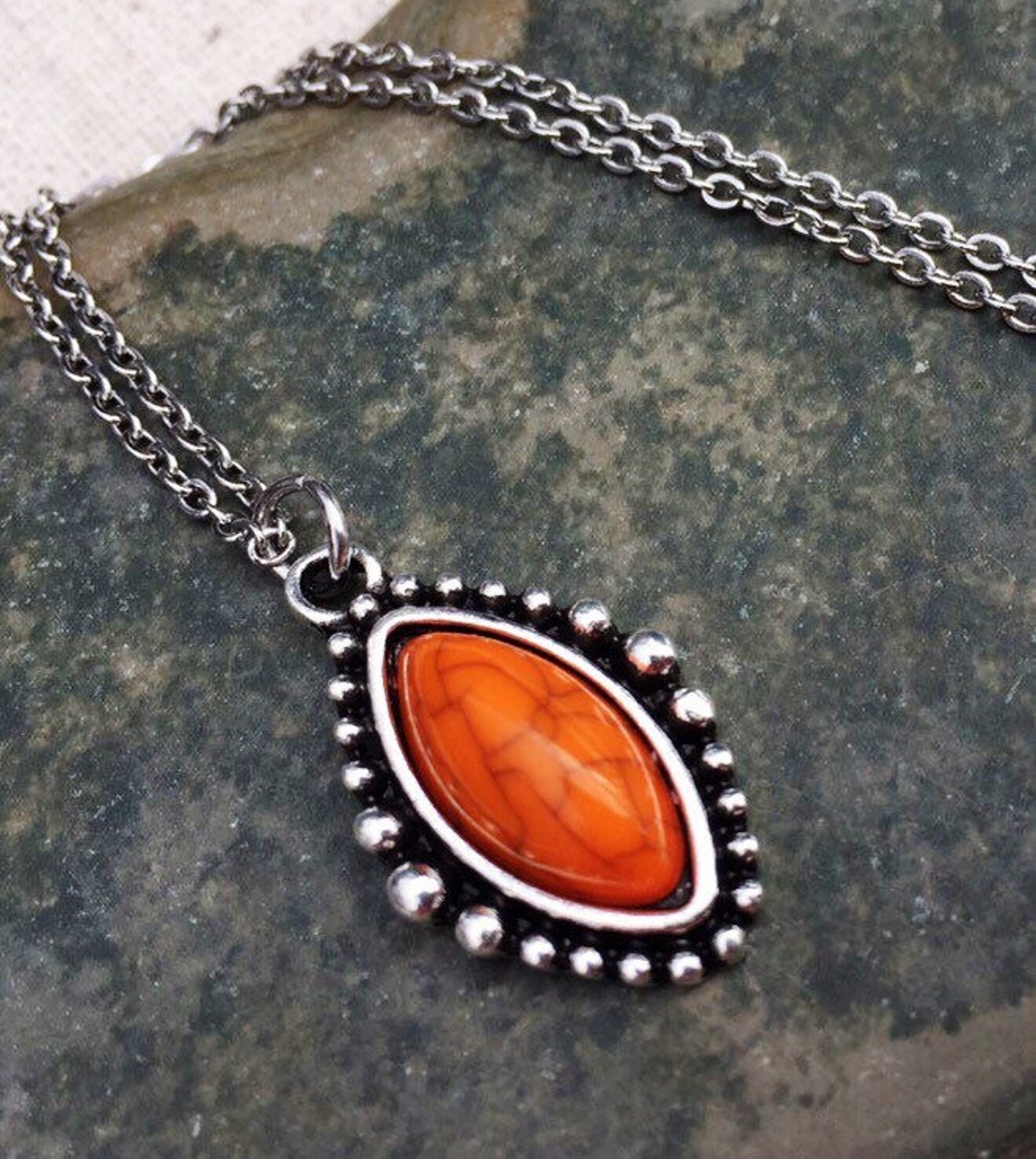 SALE Orange Stone Necklace Orange Pendant Orange Jewelry Etsy