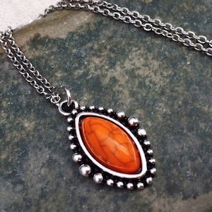 Orange Stone Necklace - Orange Pendant Necklace - Orange Silver Necklace - Turquoise Necklace - Southwestern Necklace - Gifts For Her