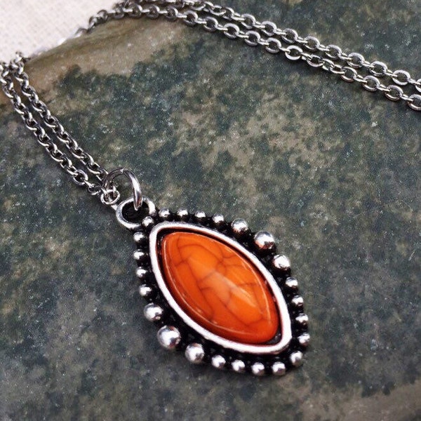 SALE - Orange Stone Necklace - Orange Pendant - Orange Jewelry Gifts - Orange Necklace - Turquoise Necklace - Southwestern Jewelry -