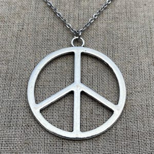 Large Peace Sign Necklace - Silver Peace Necklace - Statement Peace Sign Necklace - Peace Sign Jewelry - Peace Sign Gifts - Gifts For Her