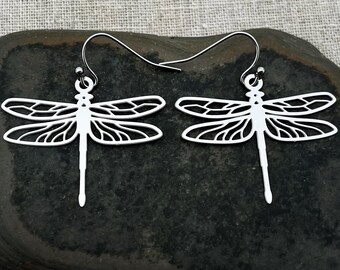 Silver Dragonfly Earrings - Dragonfly Dangle Earrings - Modern Dragonfly Earrings - Minimalist Dragonfly Earrings - Dragonfly Jewelry Gifts