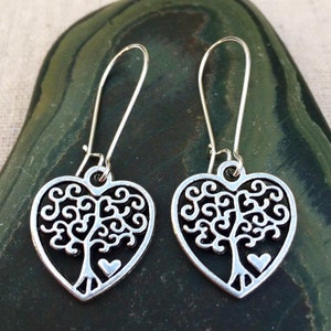 Family Tree Earrings - Silver Heart Earrings - Silver Tree Earrings - Valentines Day Earrings - Valentines Jewelry - Gifts For Her