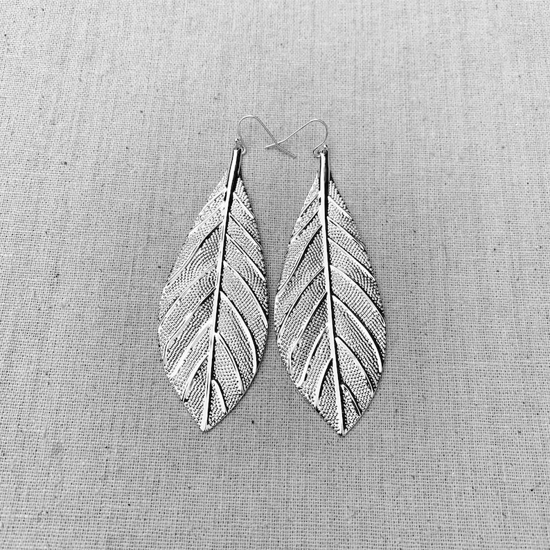 SALE Large Leaf Earrings Big Leaf Earrings Statement Leaf Earrings Boho Leaf Earrings Huge Leaf Earrings Silver Leaf Earrings image 9