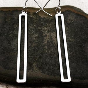 Modern Silver Earrings - Minimalist Dangle Earrings - Long Silver Earrings - Silver Rectangle Earrings - Modern Drop Earrings - Gift For Her