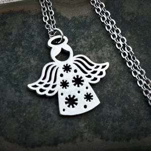 Snow Angel Necklace - Silver Angel Necklace - Christmas Angle Necklace - Angle Jewelry Gifts - Angle Gifts For Her - Christmas Jewelry Gifts