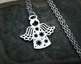 Snow Angel Necklace - Silver Angel Necklace - Christmas Angle Necklace - Angle Jewelry Gifts - Angle Gifts For Her - Christmas Jewelry Gifts