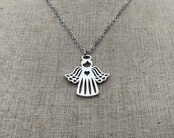 SALE - Heart Angel Necklace - Silver Angel Necklace - Christmas