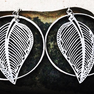 Statement Leaf Earrings - Silver Leaf Earrings - Large Leaf Earrings - Leaf Hoop Earrings - Big Leaf Earrings - Leaf Jewelry Gifts For Her