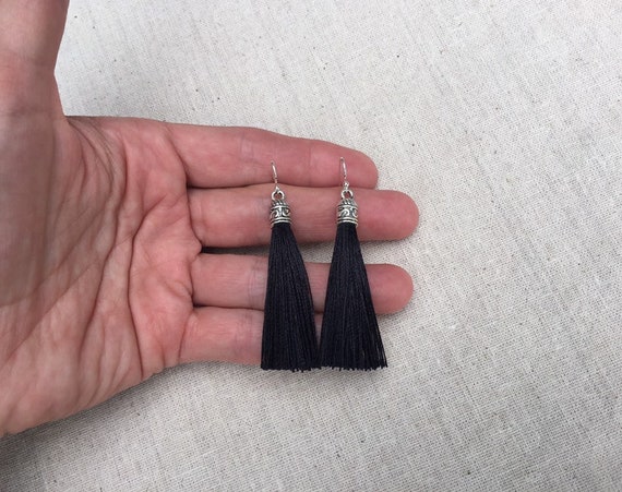 SALE Black Tassel Earrings Long Black Earrings Black Statement Earrings Black Jewelry Gifts Unique Black Earrings Etsy
