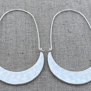 SALE Hammered Hoop Earrings Minimalist Hoop Earrings Modern Hoop Earrings Silver Hoop Earrings Crescent Hoop Earrings image 2