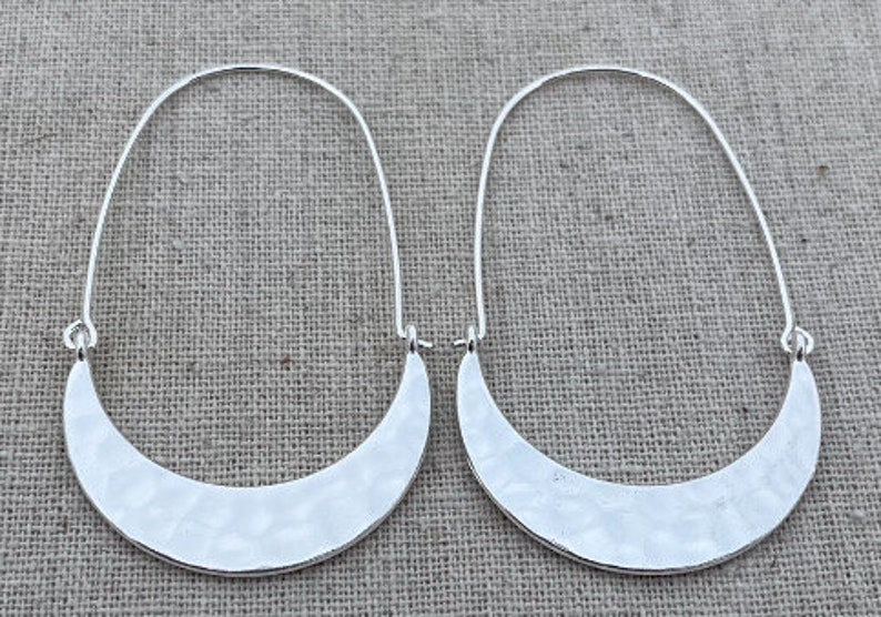 SALE Hammered Hoop Earrings Minimalist Hoop Earrings Modern Hoop Earrings Silver Hoop Earrings Crescent Hoop Earrings image 2