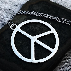 Large Peace Sign Necklace - Silver Peace Sign Necklace - Statement Peace Sign Necklace - Peace Sign Jewelry Gifts - Peace Sign Gifts For Her