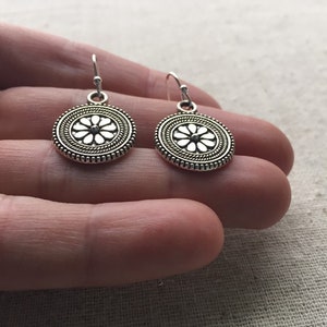 SALE Boho Flower Earrings Flower Disc Earrings Circle Flower Earrrings Bohemian Flower Jewelry Everyday Silver Jewelry image 7