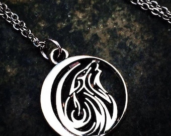 Howling Wolf Necklace - Silver Wolf Necklace - Wolf Moon Necklace - Wolf Pendant Necklace - Wolf Jewelry Gifts - Wolf Gifts For Her