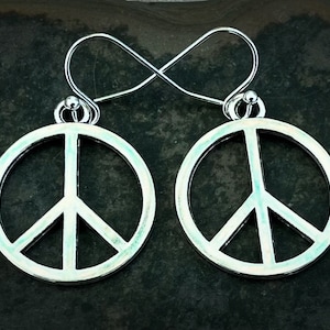 Peace Sign Earrings - Silver Peace Earrings - Peace Dangle Earrings - Peace Sign Jewelry - Silver Peace Jewelry - Peace Sign Gifts