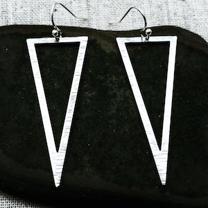 Long Modern Silver Earrings - Silver Triangle Earrings - Large Geometric Earrings - Modern Statement Earrings - Minimalist Dangle Earrings