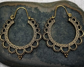 SALE - Bohemian Gold Hoops - Gold Hoop Earrings - Bali Hoop Earrings - Gold Boho Hoops - Gold Boho Jewelry - Gold Ethnic Hoops - Gypsy Hoops