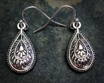 SALE - Silver Teardrop Earrings - Boho Drop Earrings - Teardrop Dangle Earrings - Silver Bohemian Earrings - Silver Dangle Drop Earrings