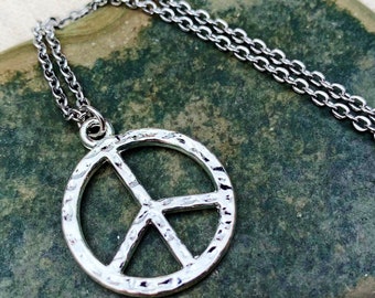 SALE - Peace Sign Necklace - Silver Peace Pendant - Peace Jewelry Gifts - Peace Sign Jewelry - Gifts of Peace - Peace Gifts for Her