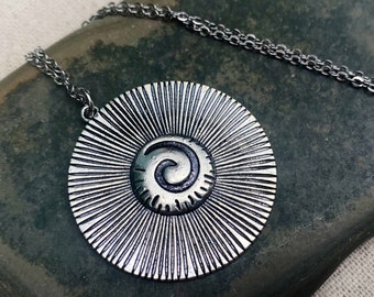 SALE - Silver Boho Necklace - Swirl Disc Necklace - Infinity Necklace - Whimsical Necklace - Bohemian Necklace - Silver Boho Jewelry Gifts