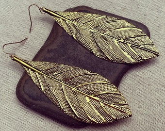 SALE - Gold Leaf Earrings - Big Leaf Earrings - Large Leaf Earrings - Leaf Statement Earrings - Big Gold Earrings - Gold Statement Earring’s