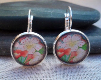 SALE - Pastel Floral Earrings - Artisan Flower Earrings - Unique Wildflower Earrings - Lever Back Earrings - Floral Jewelry Gifts