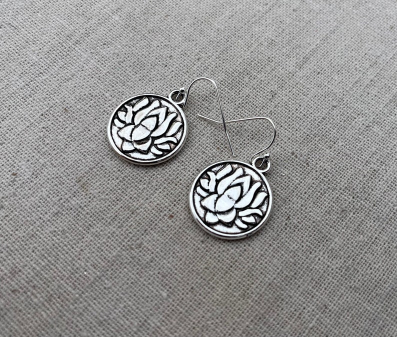 SALE Lotus Flower Earrings Lotus Dangle Earrings Lotus Drop Earrings Silver Flower Earrings Lotus Flower Jewelry Yoga Jewelry image 6