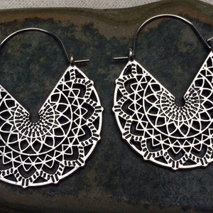 Mandala Hoop Earrings - Bohemian Hoop Earrings - Silver Hoop Earrings - Boho Hoop Earrings - Silver Boho Earrings - Gifts For Her