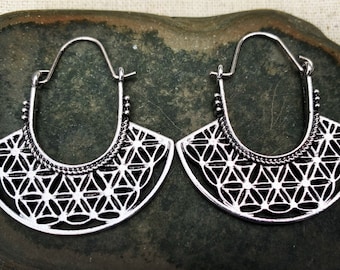 Silver Boho Hoops - Boho Hoop Earrings - Ethnic Hoop Earrings - Moroccan Hoop Earrings - Silver Hoop Earrings - Bohemian Earrings